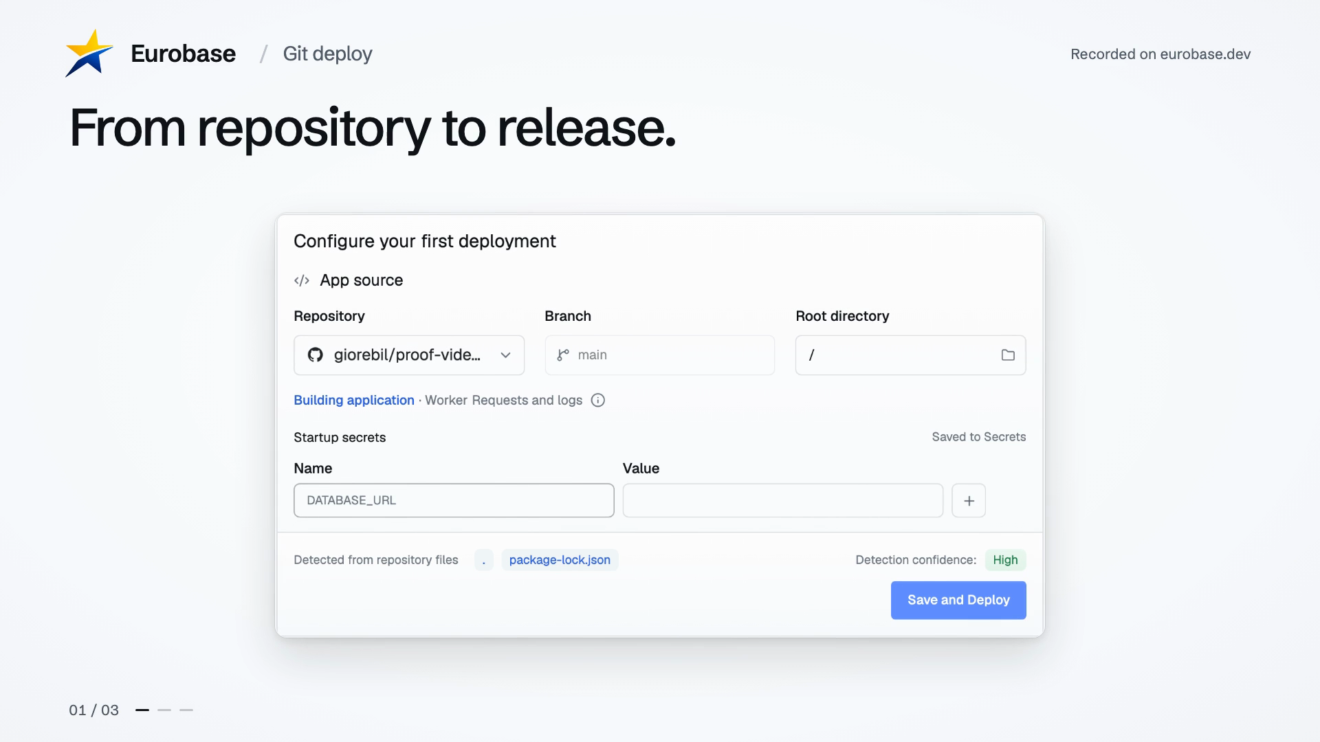 Deploy from Git in the Eurobase interface